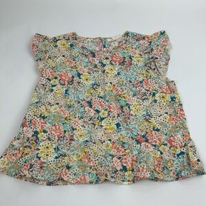 Solitaire Floral Eyelet lace Ruffled cuff sleeve top shirt size Medium